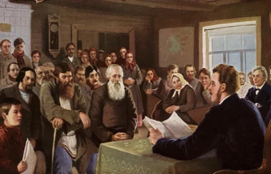 Lectura dominical en una escuela rural, Rusia, 1895
